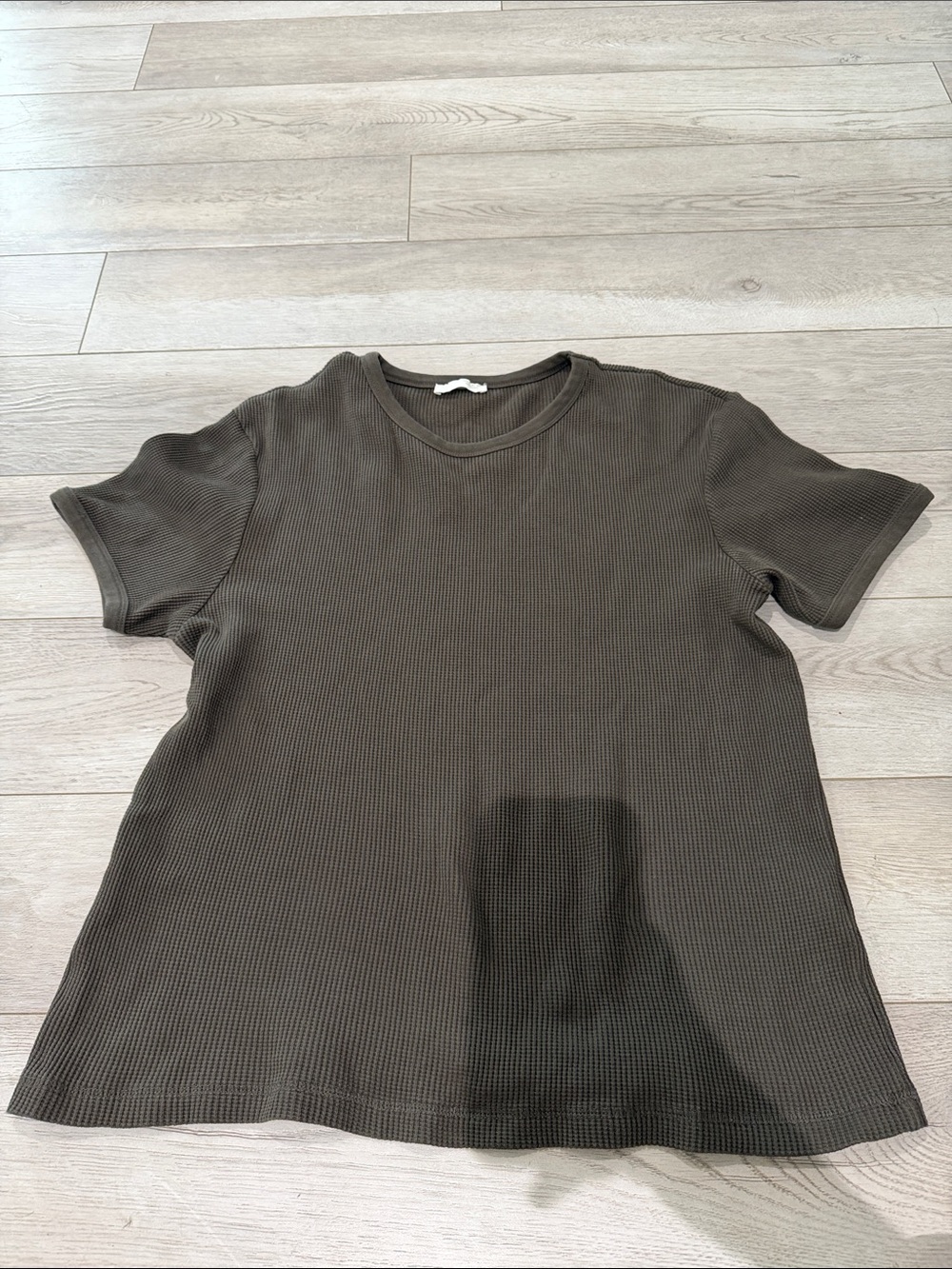 Zara Olive Green Waffle Knit Short Sleeve Tee